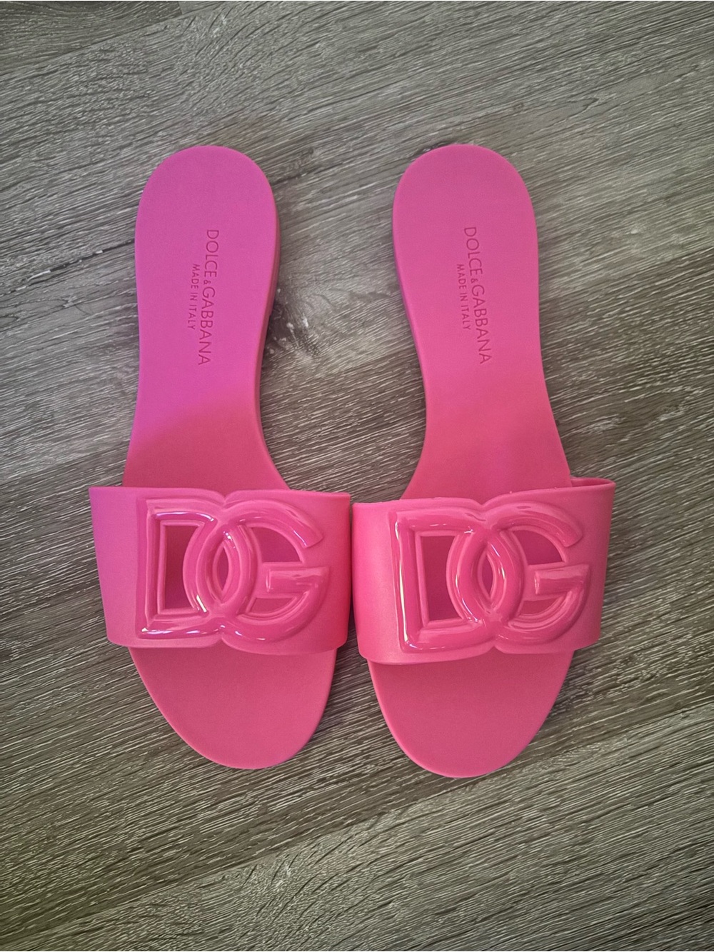 Dolce & Gabbana Hot Pink DG Logo Slide Sandals